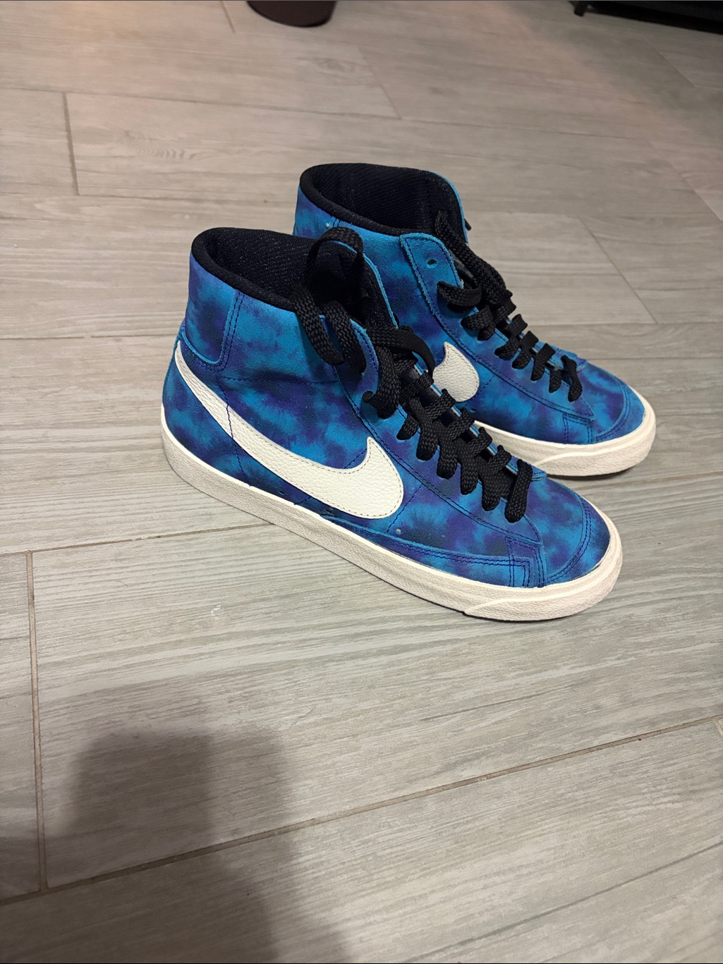 Nike Blue Tie-Dye High-Top Sneakers With White Swoosh